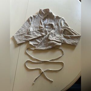 Beige Ribbed Wrap Top